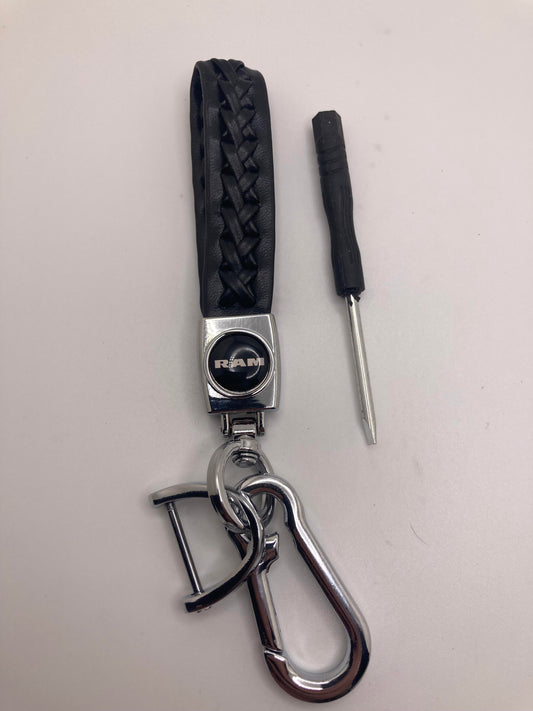 RAM black leather keychain