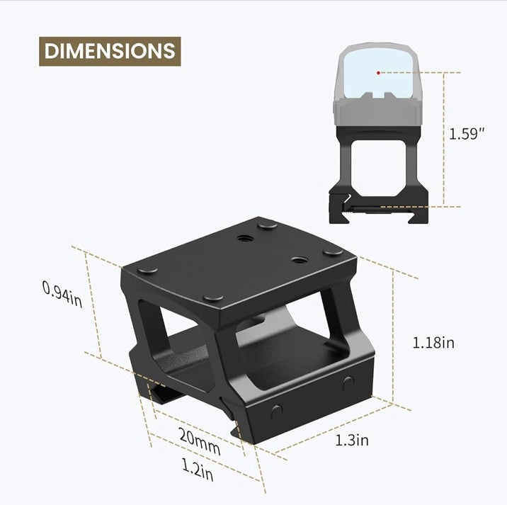 2x Red Dot Riser Mount Picatinny Rail Riser for RMR Footprint Red Dot,0.75 and 0.95"