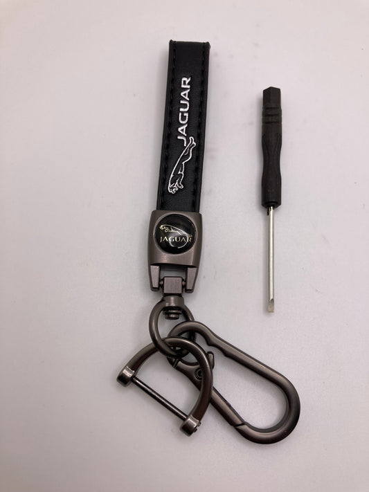 Jaguar Black leather keychain with logo