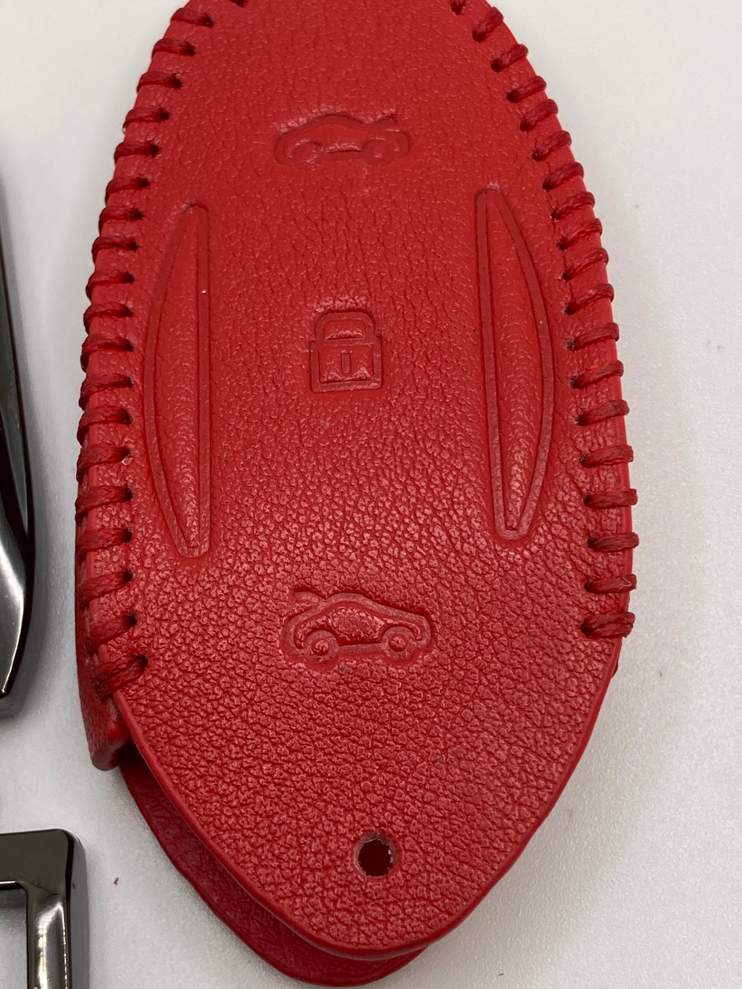 Tesla clip-style keychain and leather fob case- Black or Red