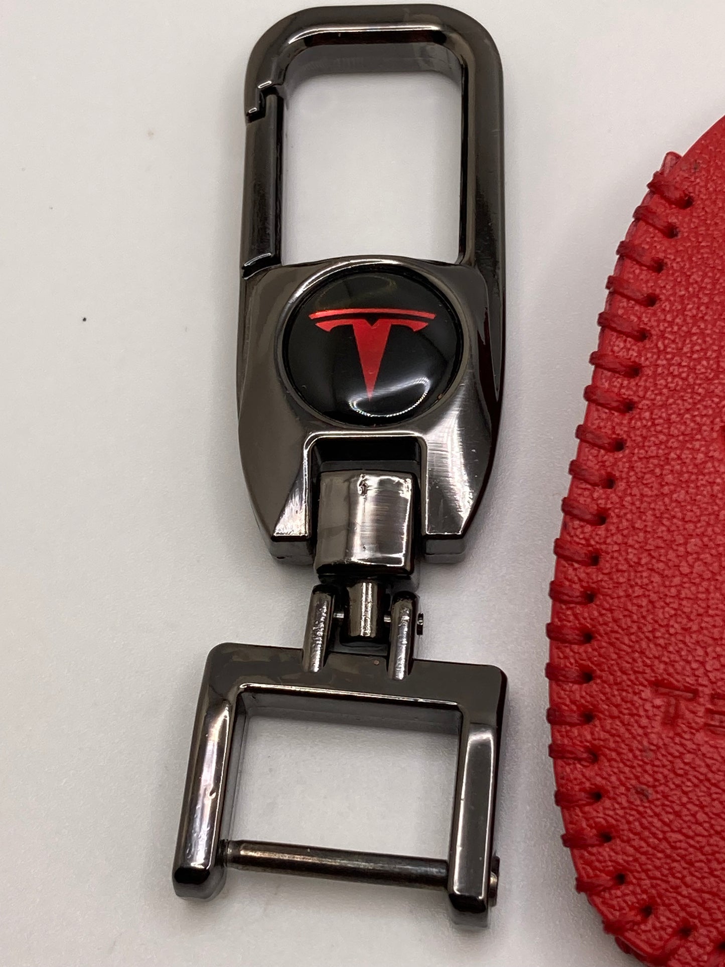 Tesla clip-style keychain and leather fob case- Black or Red