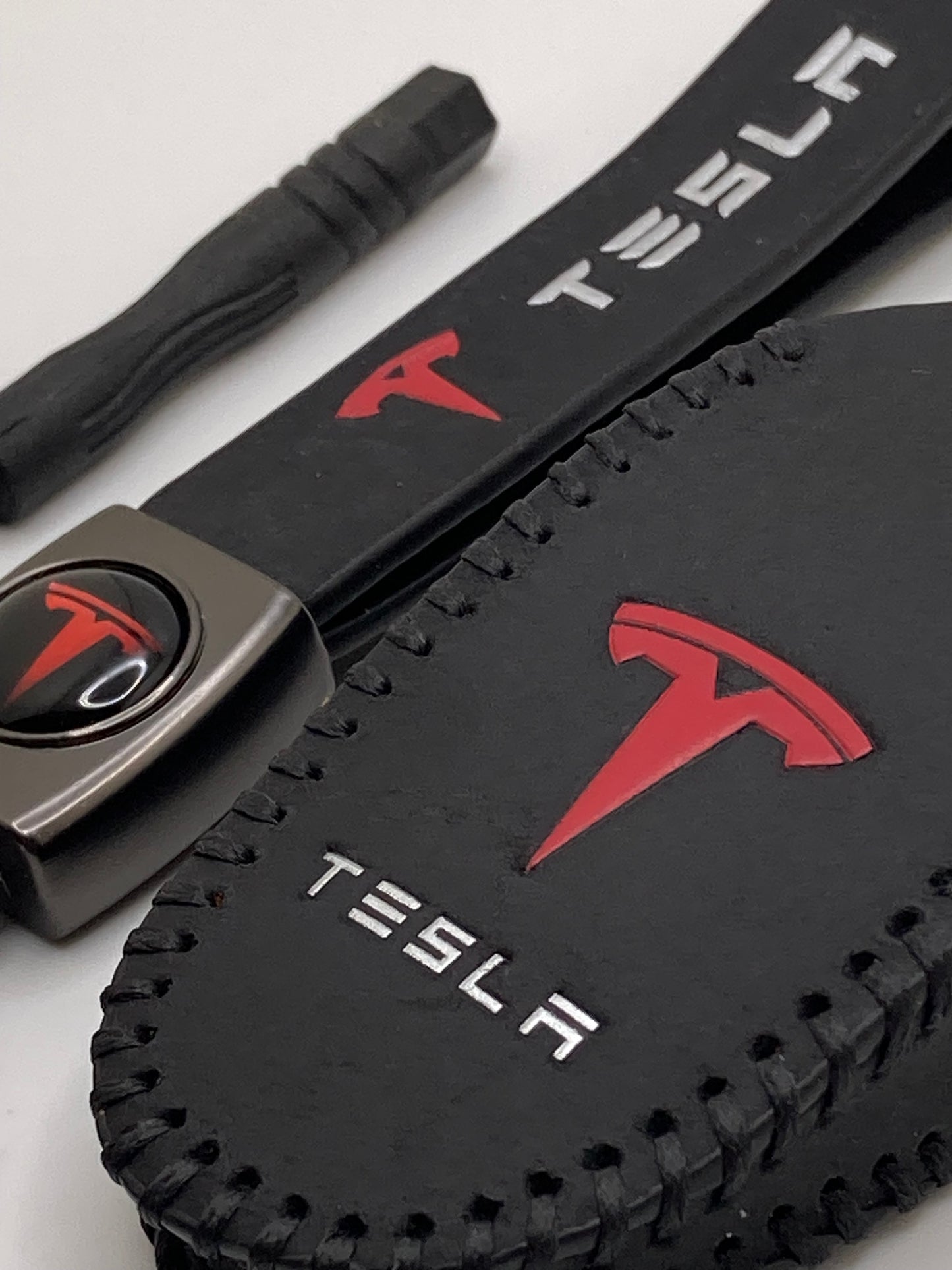 Tesla leather keychain and fob case - black and brown