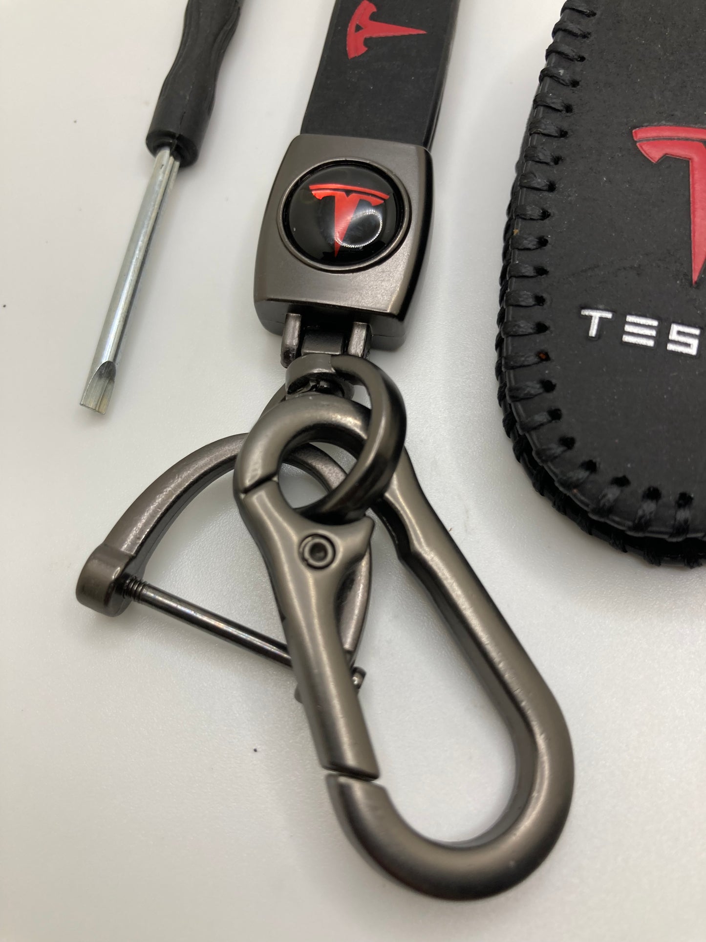 Tesla leather keychain and fob case - black and brown