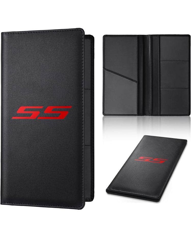 Leather Car Registration and Insurance Cards Holder Compatible with Chevy Camaro SS, Vehicle Glove Box Car Organizer with Magnetic Shut, Documents License for Camaro SS Owners