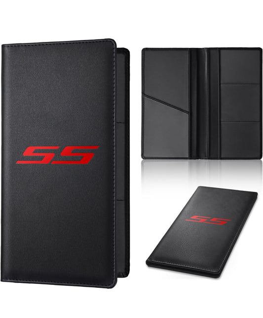 Leather Car Registration and Insurance Cards Holder Compatible with Chevy Camaro SS, Vehicle Glove Box Car Organizer with Magnetic Shut, Documents License for Camaro SS Owners
