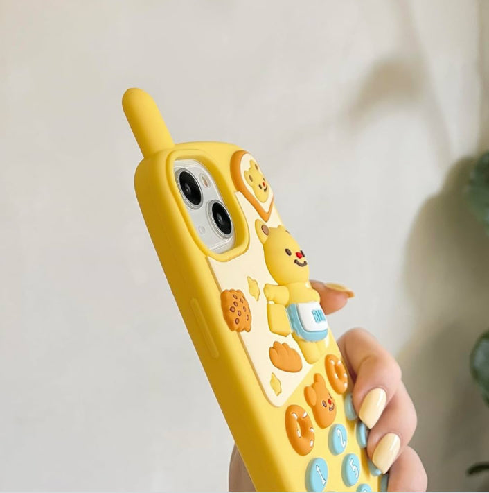 3D Cute Butter Bear Retro Phone Shape Soft Silicone Case Compatible with iPhone 13 Pro 6.1 inch
