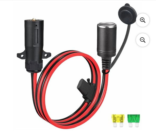 7-Way Power Access, 7-Pin Trailer Plug to Motorcycle Female Cigarette Lighter Socket 12V
