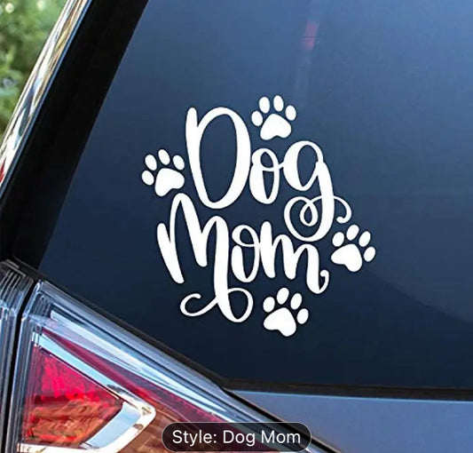 🐾 Dog Mom vinyl decal for car, truck, suv and more - Metallic White