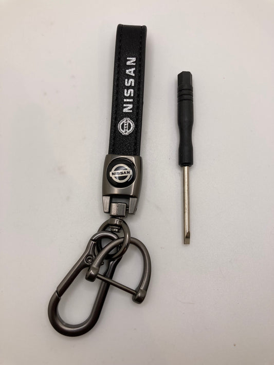 Nissan black Leather Keychain with logo