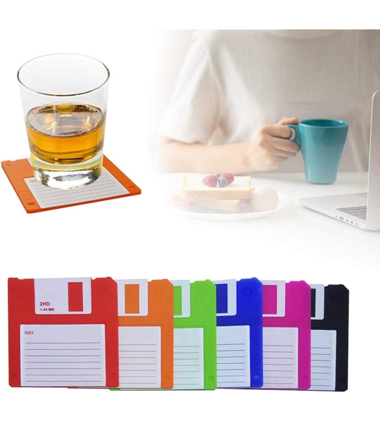 Floppy Silicone Disk Coasters - Retro Writing Coasters - Set of 6 Pieces
