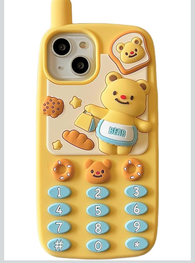 3D Cute Butter Bear Retro Phone Shape Soft Silicone Case Compatible with iPhone 13 Pro 6.1 inch