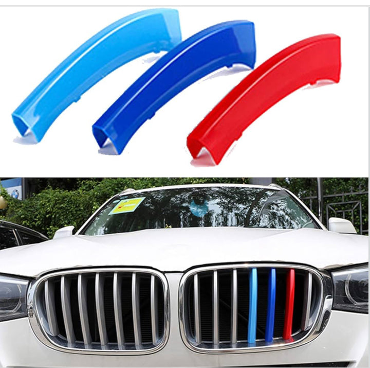 Tri-Colored Grille Insert Trims, 1Set(3pcs) W/Standard Front Stripe Grille Insert Trims Comaptible for 2011-2017 BMW F25 X3/2014-2017/2018 F26 X4 Center Kidney Grill (7Beams)