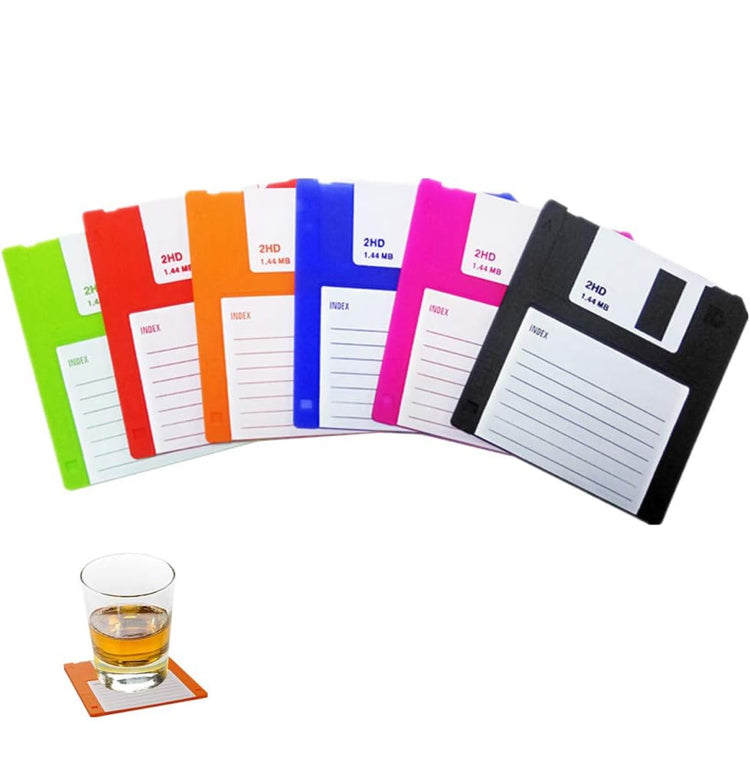 Floppy Silicone Disk Coasters - Retro Writing Coasters - Set of 6 Pieces