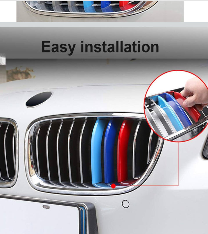 Tri-Colored Grille Insert Trims, 1Set(3pcs) W/Standard Front Stripe Grille Insert Trims Comaptible for 2011-2017 BMW F25 X3/2014-2017/2018 F26 X4 Center Kidney Grill (7Beams)