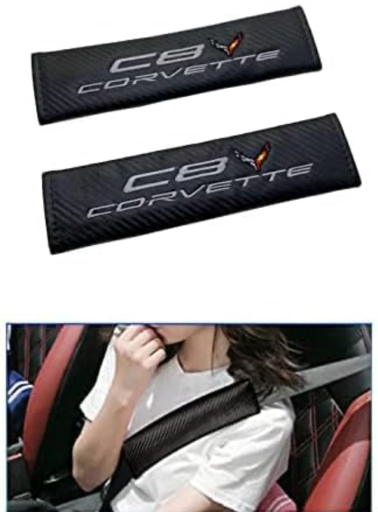 Embroidery C8 Corvette Emblem Seat Belt Covers Shoulder Pad Cushion Compatible with Chevy Corvette C8