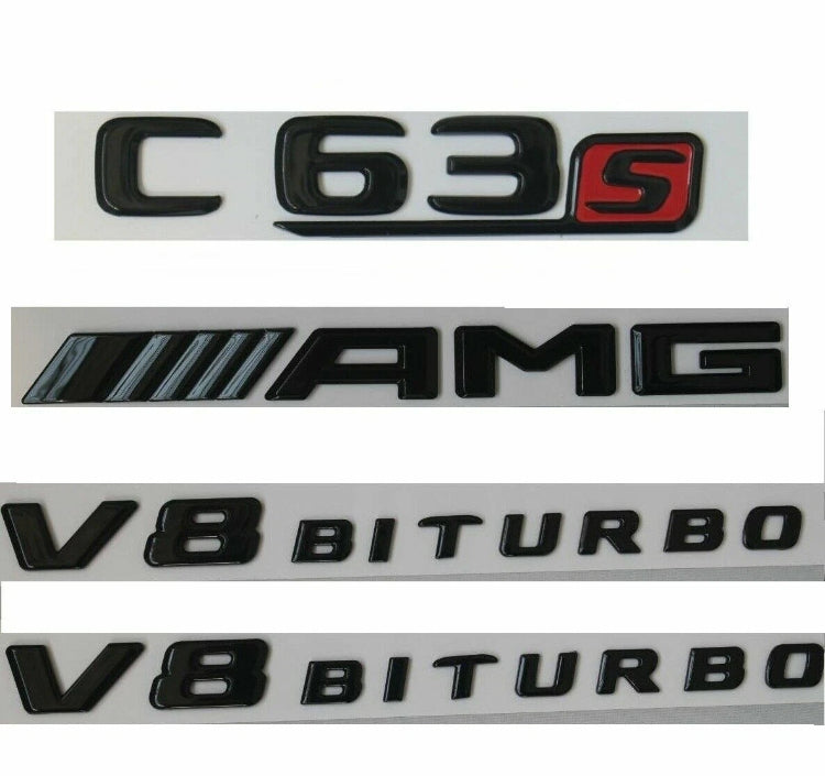 Mercedes - AMG - 4pcs Matte Black C63s AMG V8 BITURBO Trunk Badges Emblems - W205