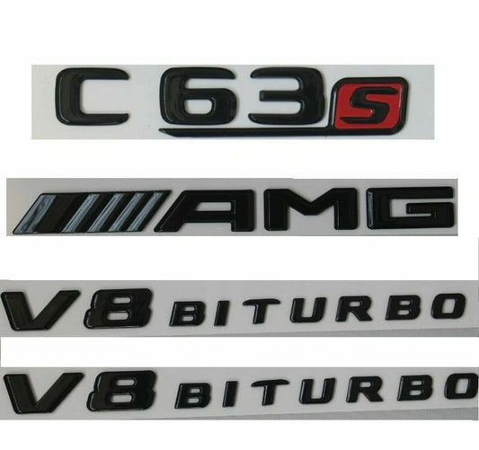 Mercedes - AMG - 4pcs Matte Black C63s AMG V8 BITURBO Trunk Badges Emblems - W205