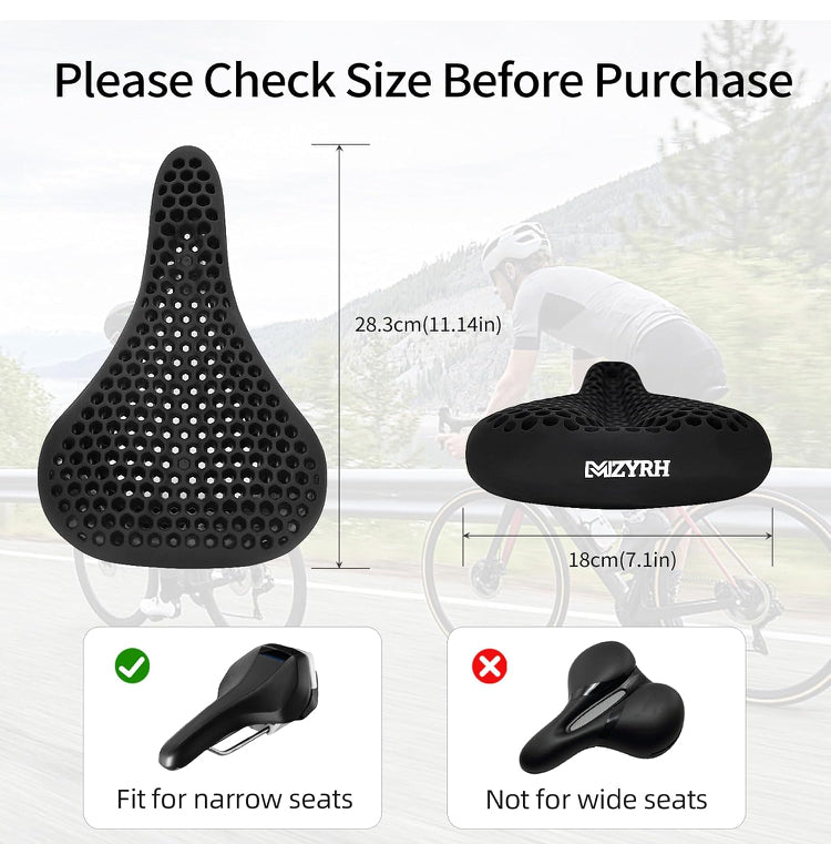 Mzyrh Bike Seat Cushion - Gel Padded Bike Seat Cover for Men & Women - Black