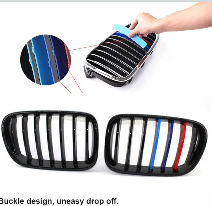 Tri-Colored Grille Insert Trims, 1Set(3pcs) W/Standard Front Stripe Grille Insert Trims Comaptible for 2011-2017 BMW F25 X3/2014-2017/2018 F26 X4 Center Kidney Grill (7Beams)