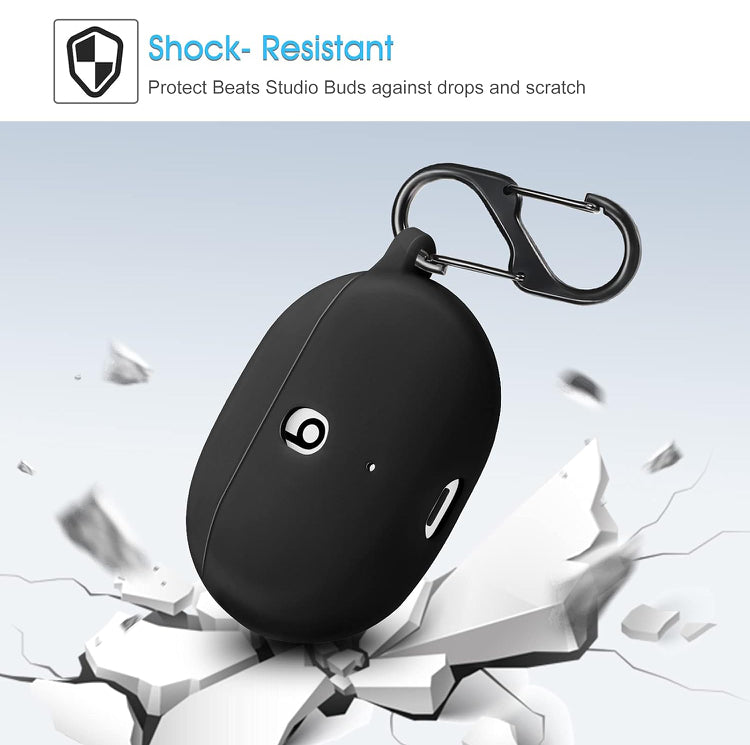 Silicone Case for Beats Studio Buds 2021 - with Keychain Carabiner - Black