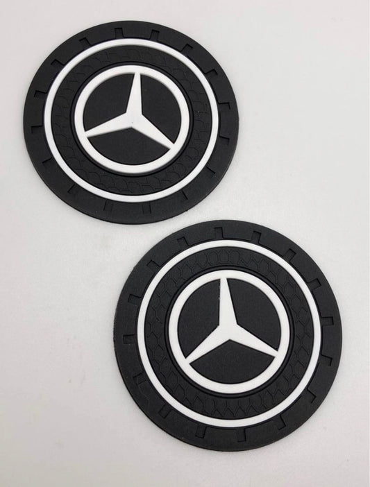 Set of 2 - thin car cup holder coasters with Mercedes Benz logo