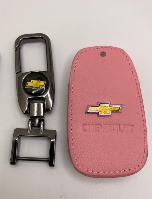 Chevrolet - clip style keychain with pink leather key fob case