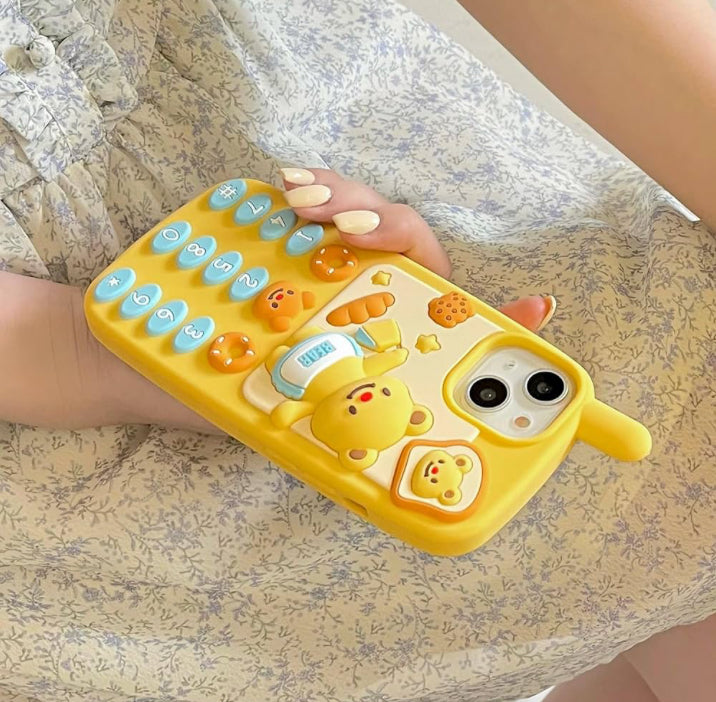 3D Cute Butter Bear Retro Phone Shape Soft Silicone Case Compatible with iPhone 13 Pro 6.1 inch