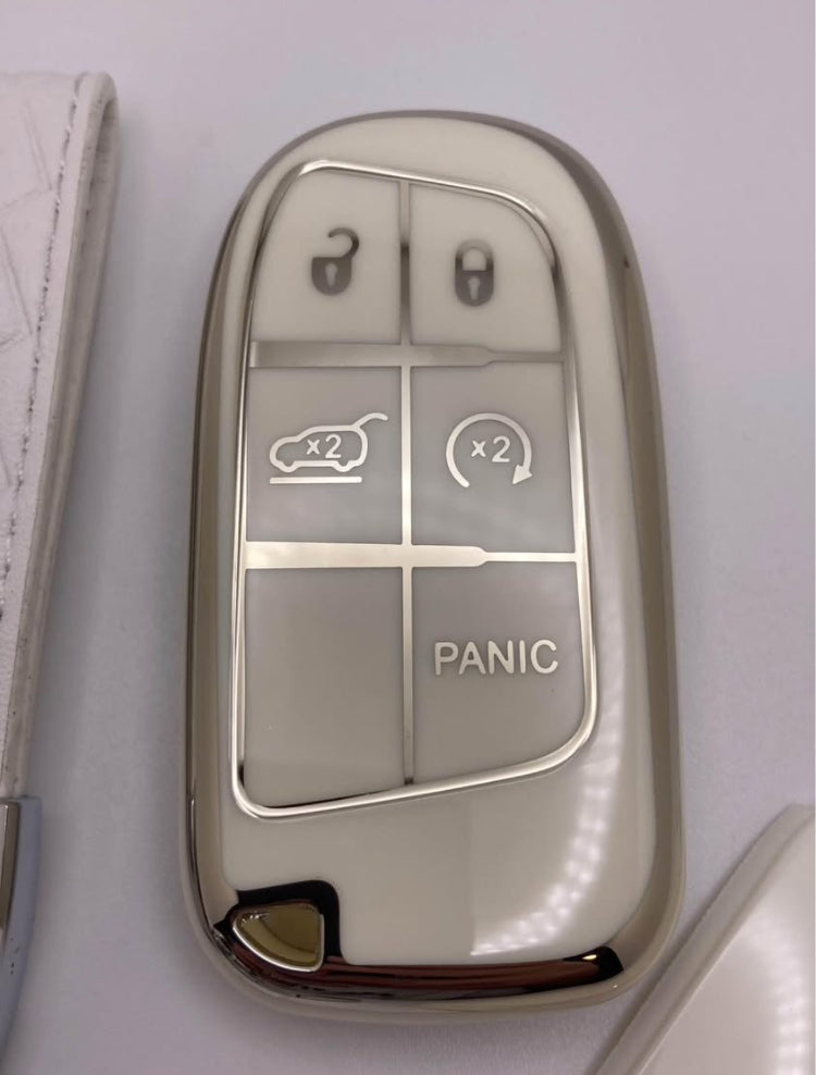 Dodge - white/chrome leather Keychain and key fob case