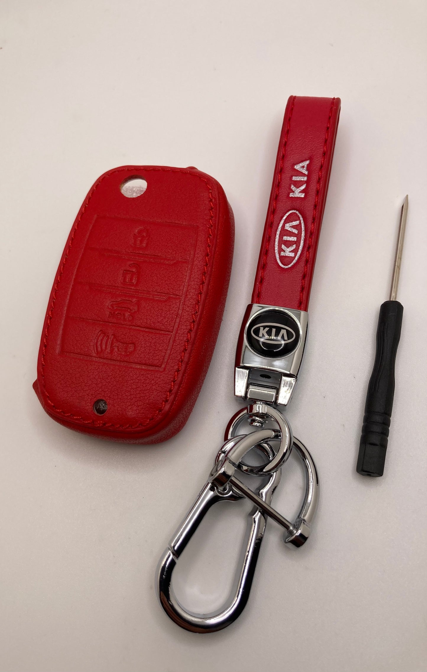 KIA - Leather Keychain Set - Red - 2pcs