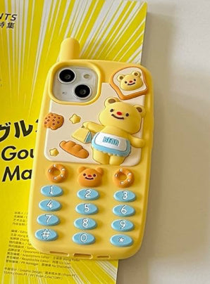 3D Cute Butter Bear Retro Phone Shape Soft Silicone Case Compatible with iPhone 13 Pro 6.1 inch