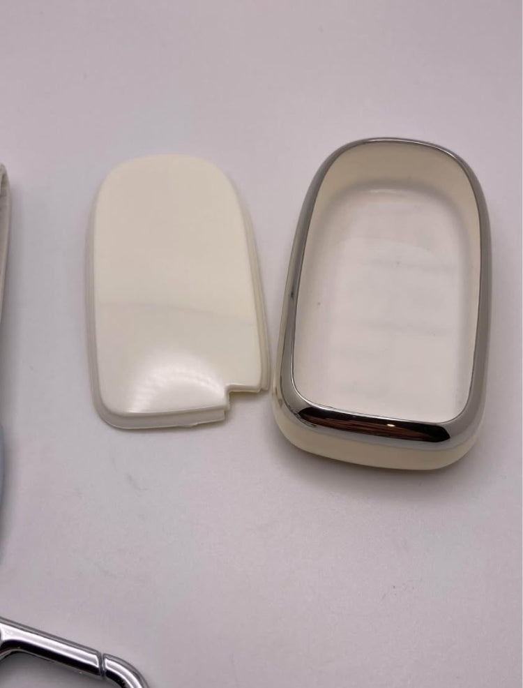 Dodge - white/chrome leather Keychain and key fob case