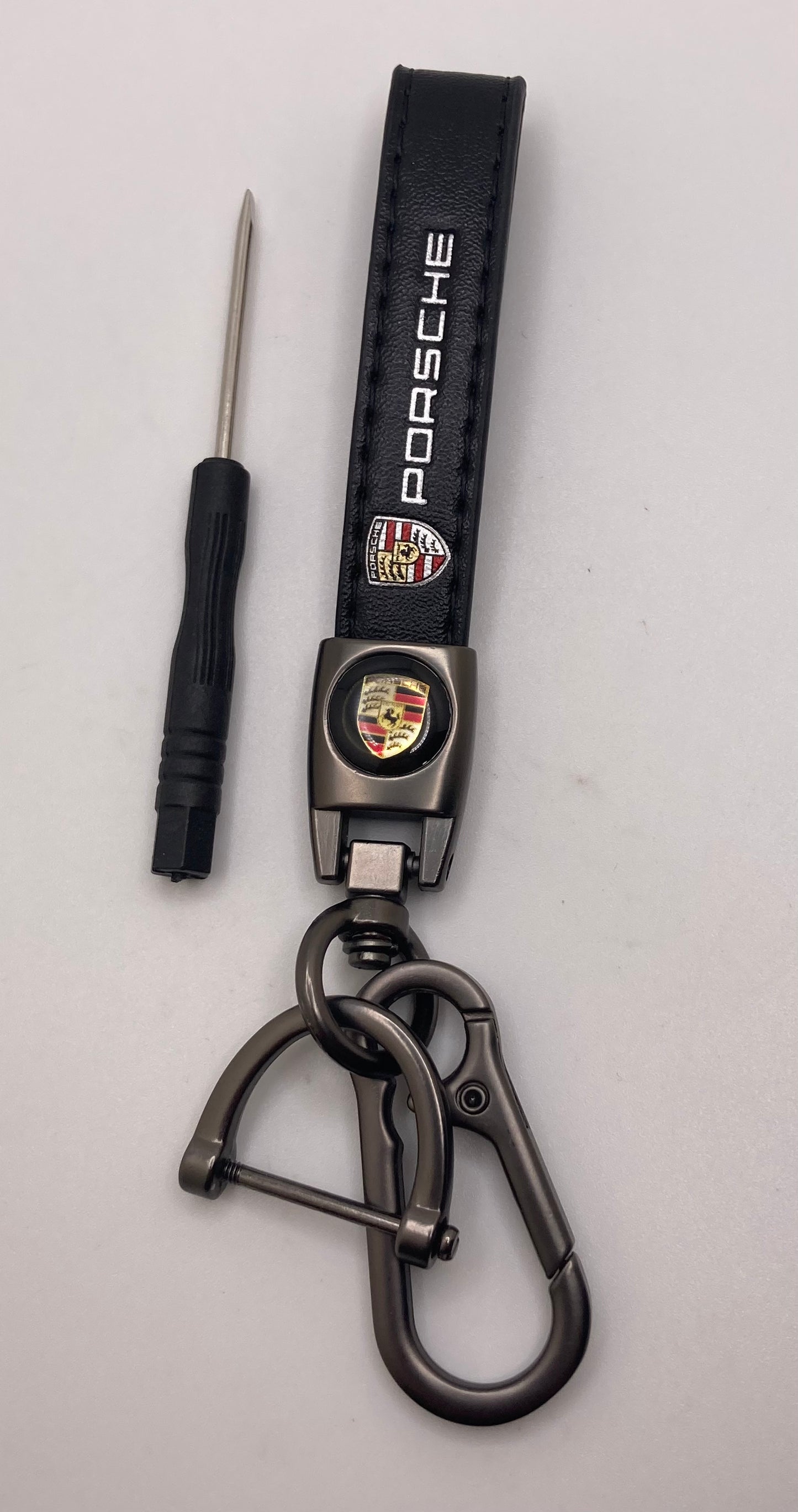 Porsche - black leather Keychain