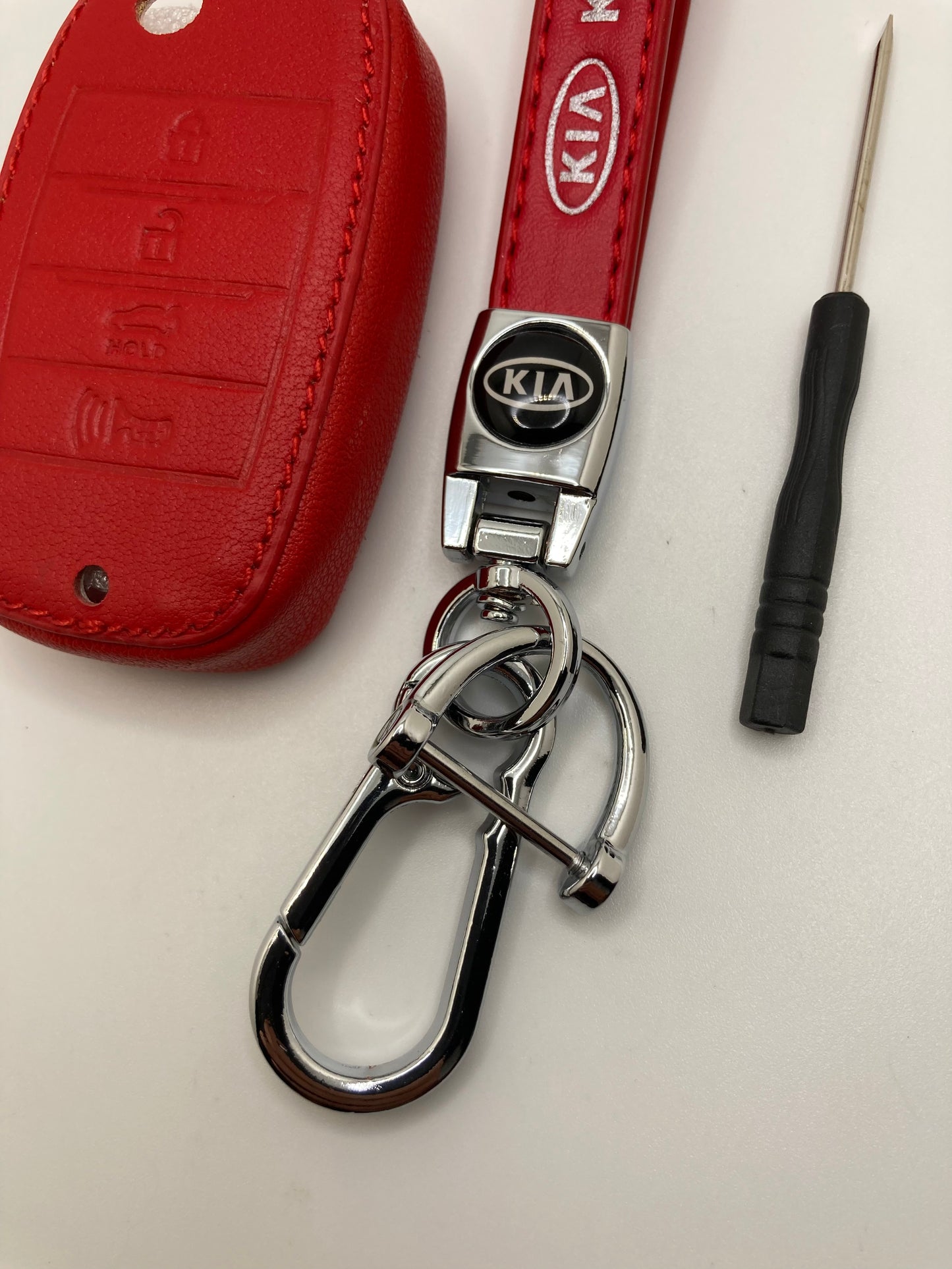 KIA - Leather Keychain Set - Red - 2pcs