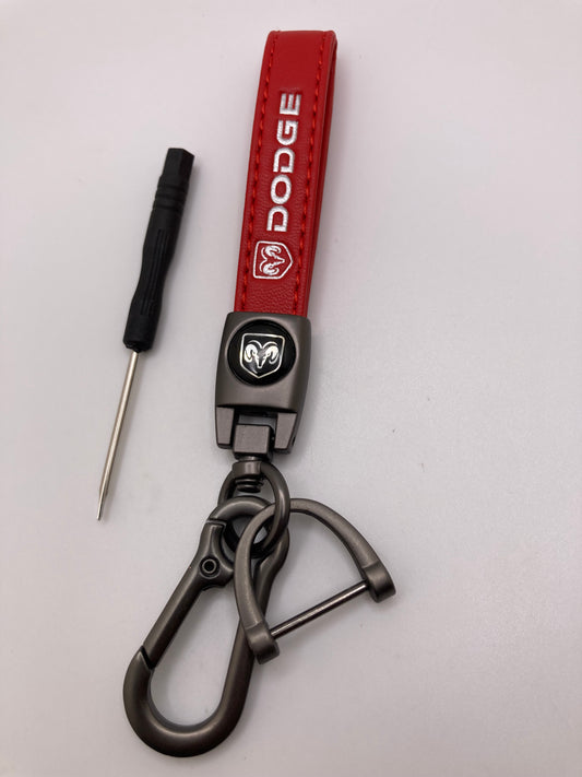 Dodge - Red leather Keychain - Dodge Ram logo