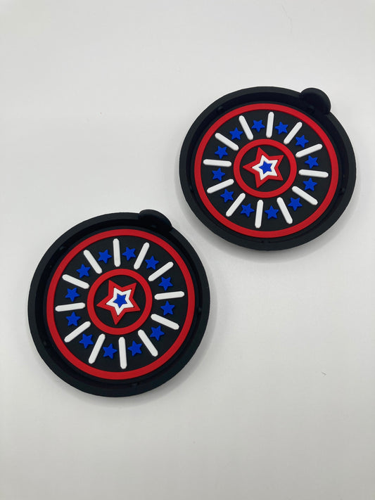 2pcs - Patriotic Stars and Stripe cup holder coasters - Red,White,Blue