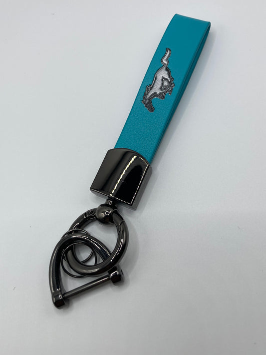 Mustang Keychain Logo Horse Turquoise Leather Keyring Lanyard Car Accessories Gift For Men