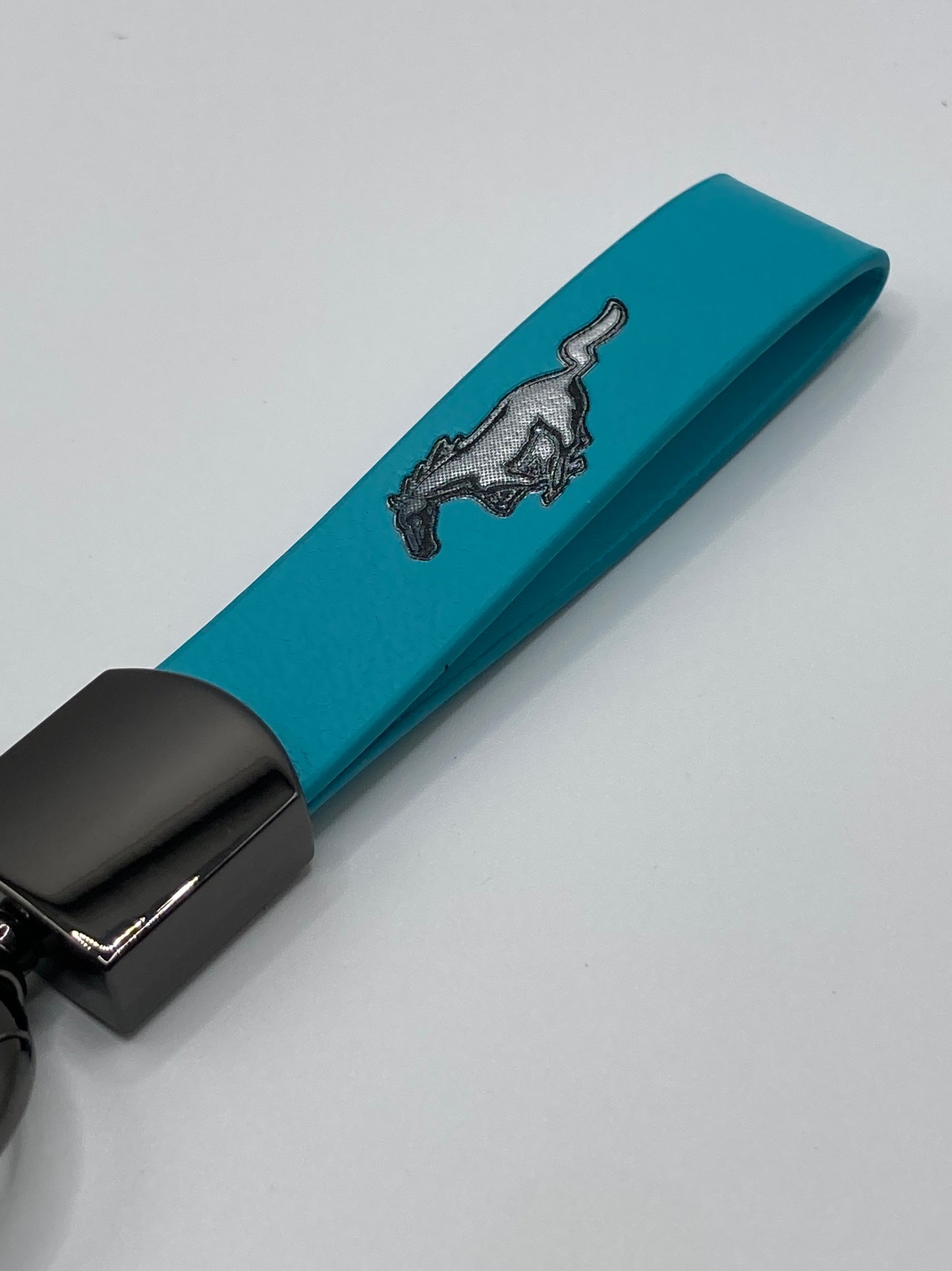 Mustang Keychain Logo Horse Turquoise Leather Keyring Lanyard Car Accessories Gift For Men