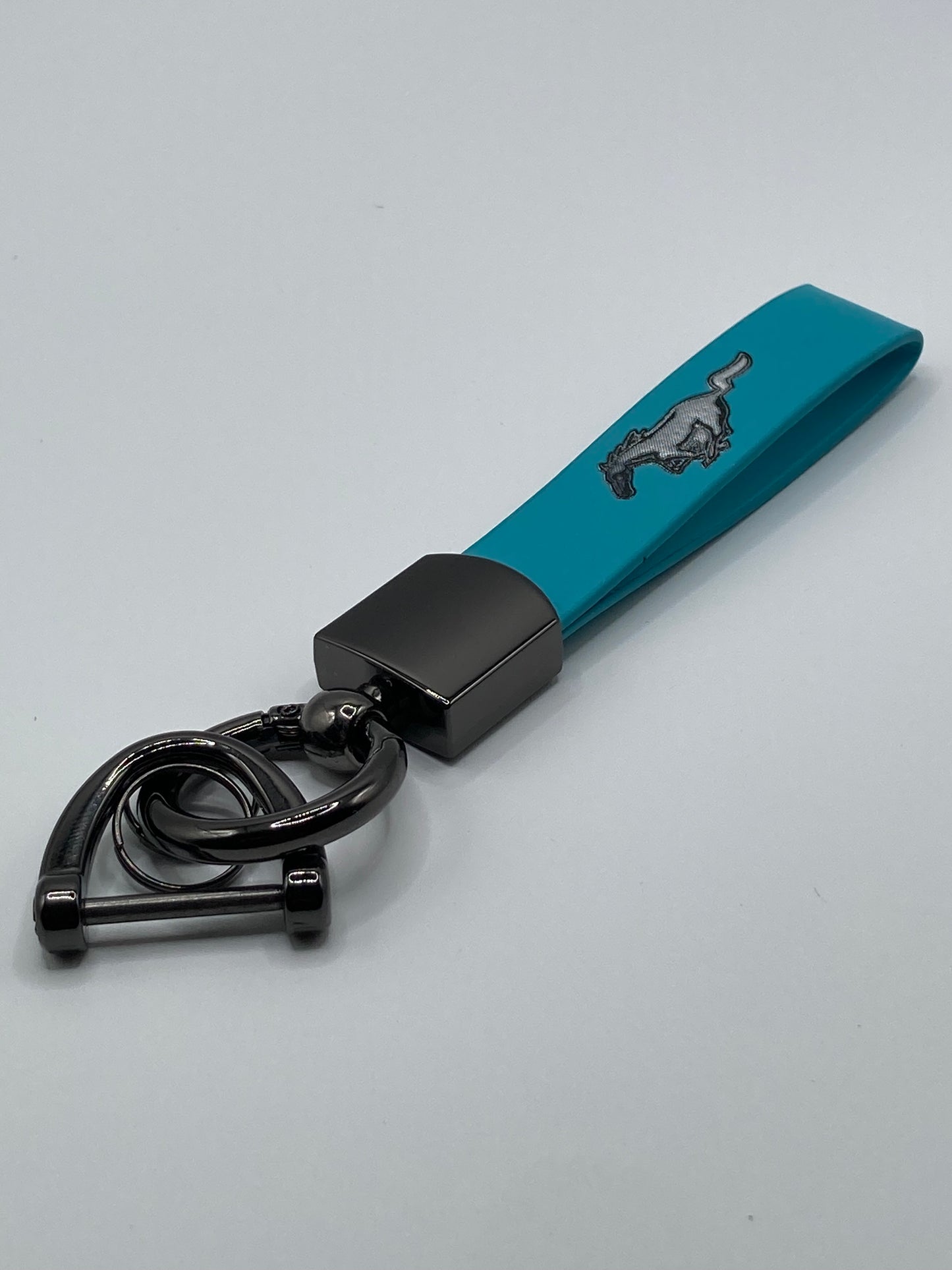 Mustang Keychain Logo Horse Turquoise Leather Keyring Lanyard Car Accessories Gift For Men