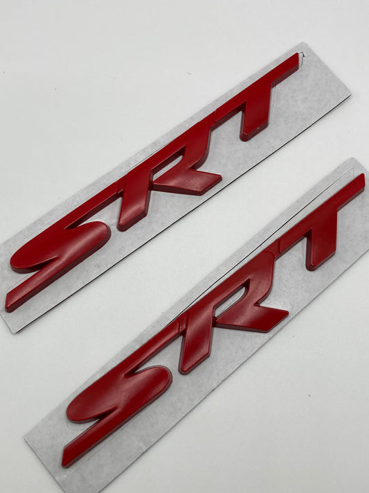 SRT metal badge for grill, trunk, or fenders - Dodge SRT - Matte red - 2pcs set