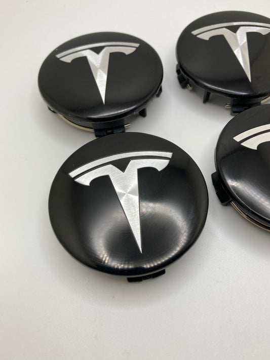 4x 57mm Tesla replacement wheel center caps black and chrome for model 3/S/X