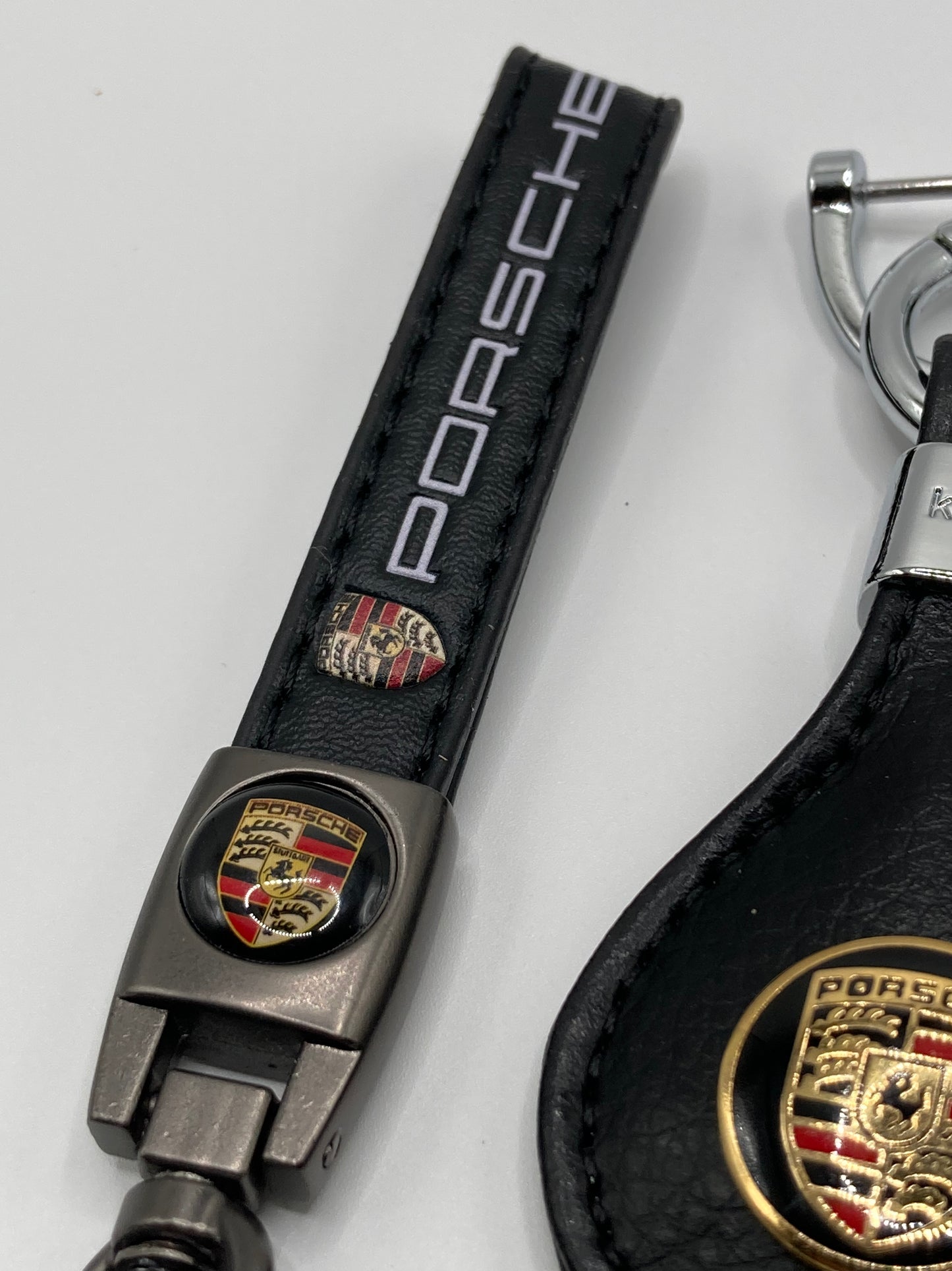Porsche - 2pcs black leather keychain gift set