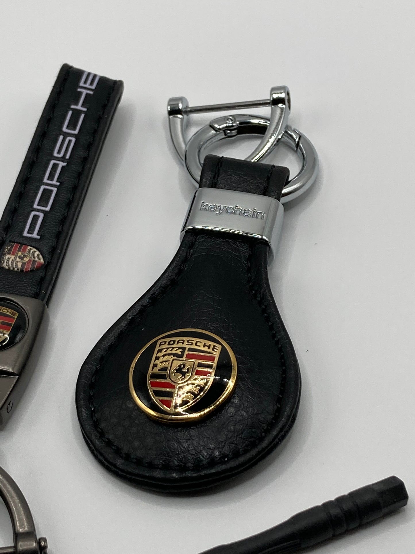 Porsche - 2pcs black leather keychain gift set