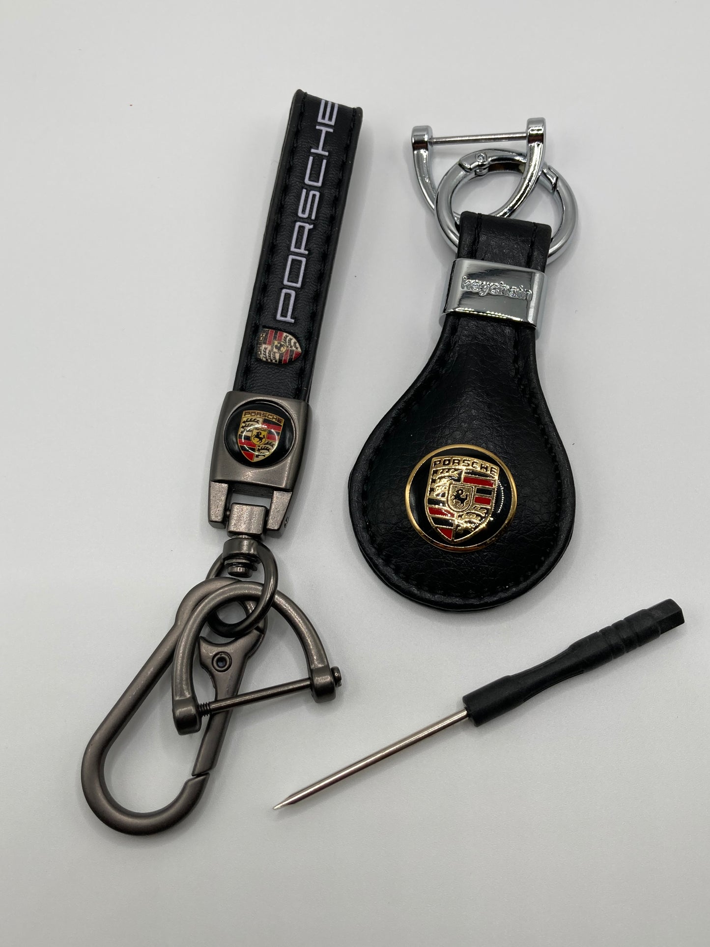 Porsche - 2pcs black leather keychain gift set