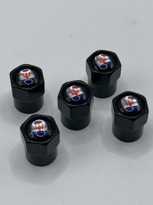 Maserati 5pcs black valve stem cap set