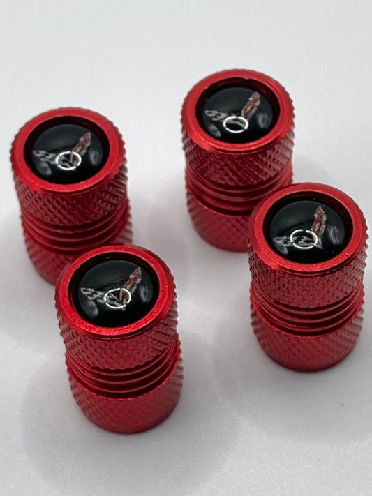 Corvette - 4pcs valve stem cap set - red