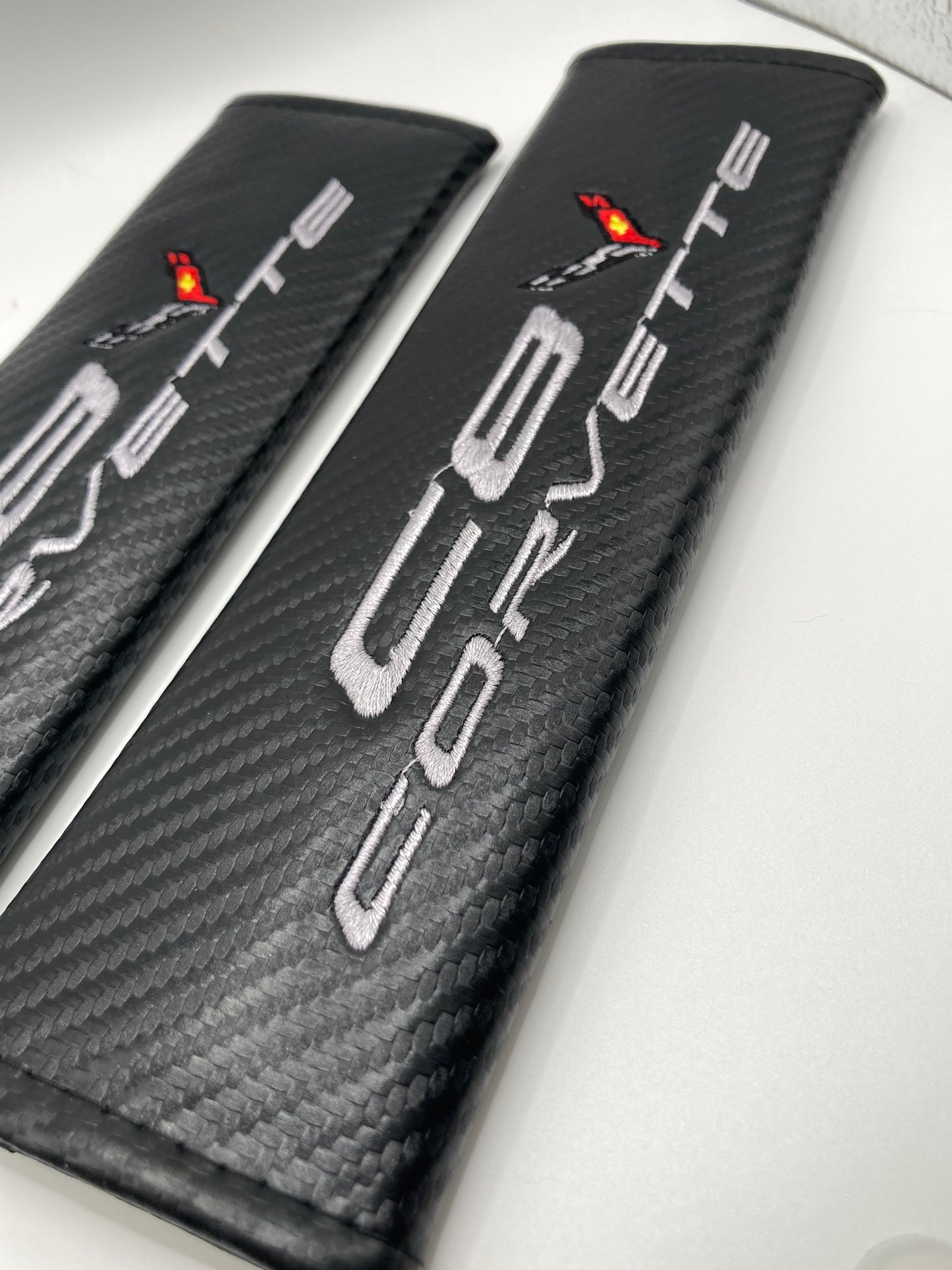 Embroidery C8 Corvette Emblem Seat Belt Covers Shoulder Pad Cushion Compatible with Chevy Corvette C8