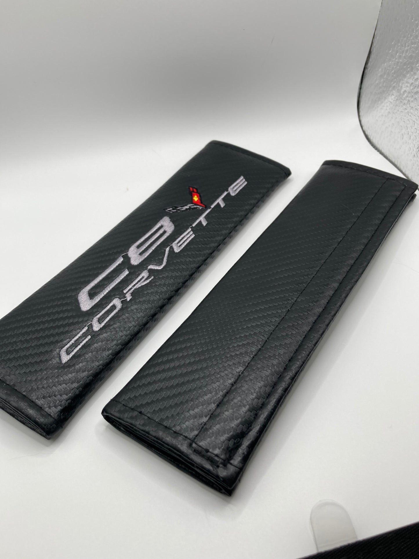 Embroidery C8 Corvette Emblem Seat Belt Covers Shoulder Pad Cushion Compatible with Chevy Corvette C8