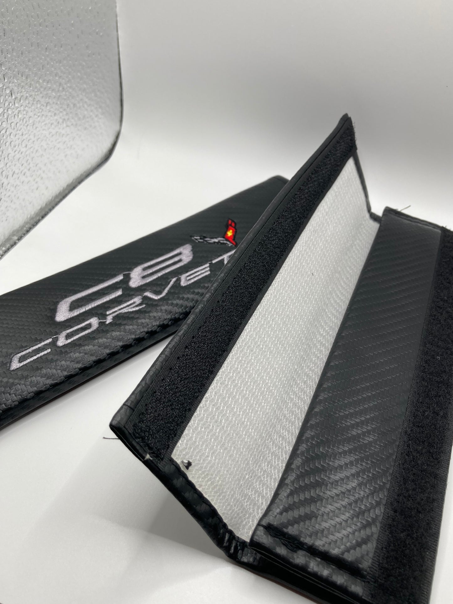 Embroidery C8 Corvette Emblem Seat Belt Covers Shoulder Pad Cushion Compatible with Chevy Corvette C8