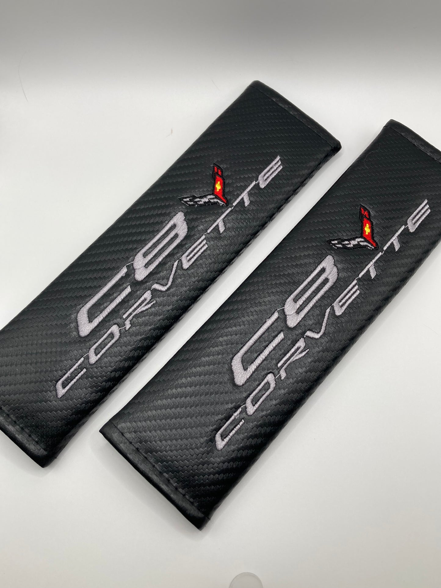 Embroidery C8 Corvette Emblem Seat Belt Covers Shoulder Pad Cushion Compatible with Chevy Corvette C8