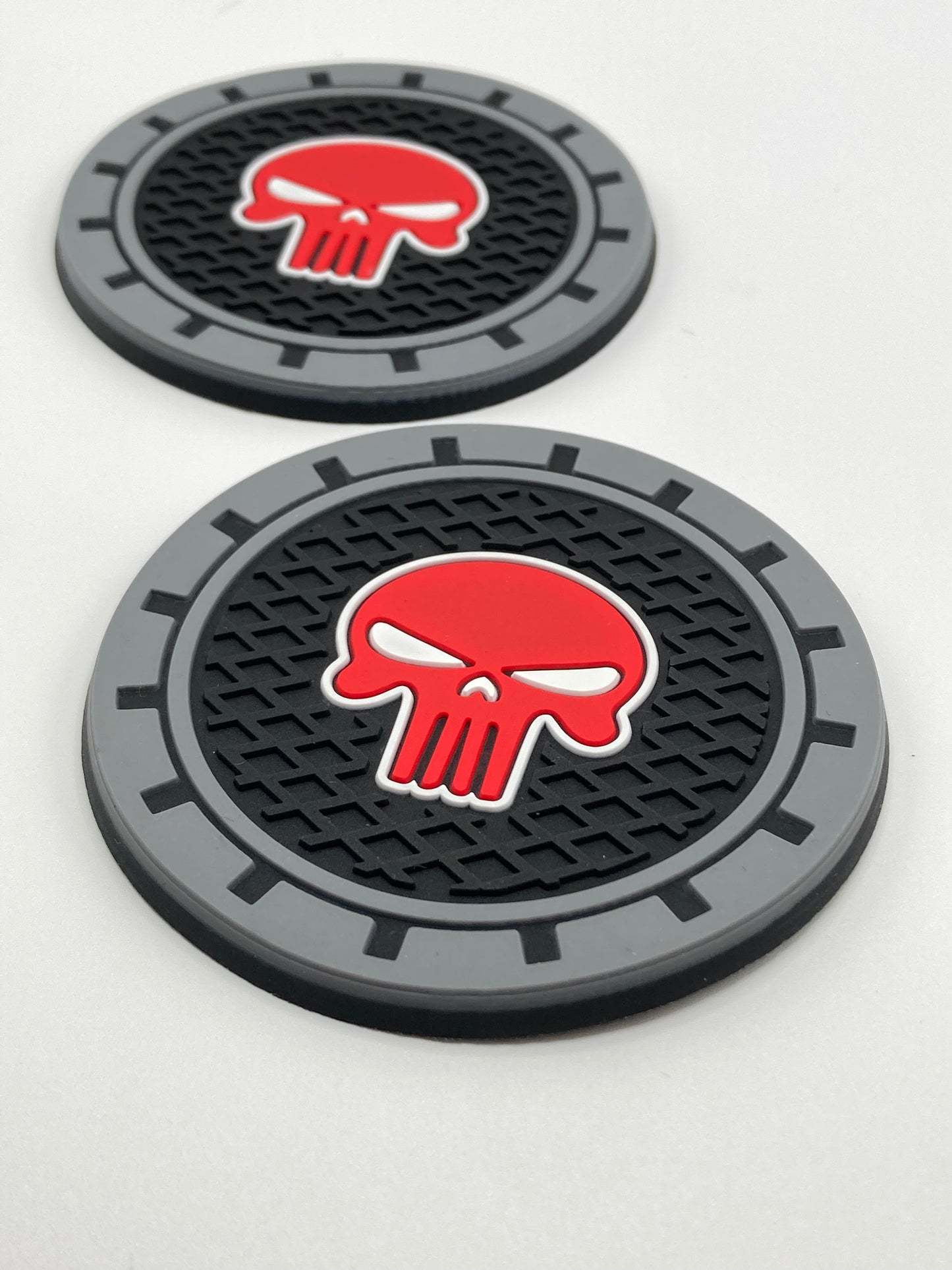 Red Punisher Skull - car cup holder coasters - 2pcs set